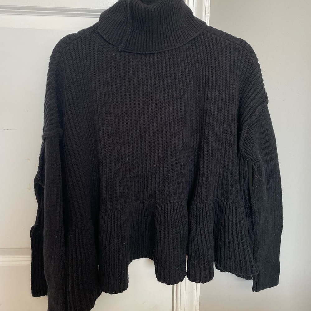 Free people ruffle hem turtleneck black sweater